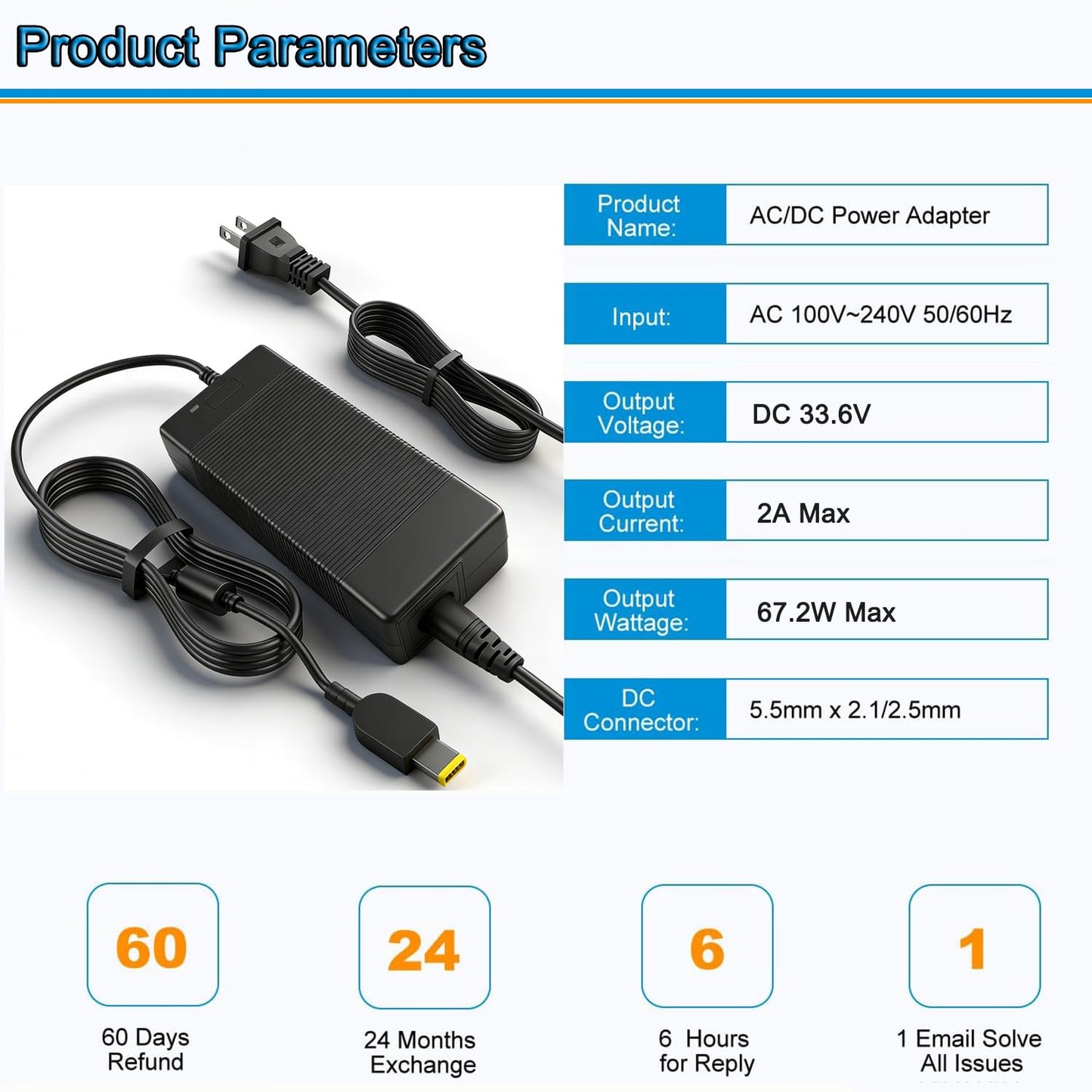 lojiraz 33.6V 2a Charger for Unagi Scooter - Replacement with Unagi Model one e350 e500 Scooter Charger