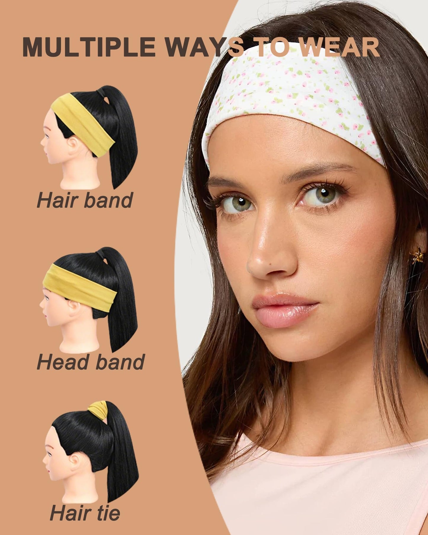 10 Pack Cute Headbands for Women Non Slip Thin Hair Bands Workout Head Bands Girls Fashion Cotton Floral Striped Fabric Stretchy Sport Headband Yoga Running Spa Makeup Everyday Wear Hair Accessories