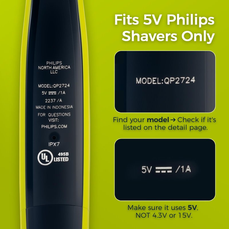 5V USB-C Charger Cord Compatible with Philips Norelco Shaver Models – QP2724, QP1924, QP4530, QP2834, QP4631, X3001, MG5910, MG5970, QP6552, MG7910, MG7970, MG9520, QP6542 & More, Black, 2 Pack
