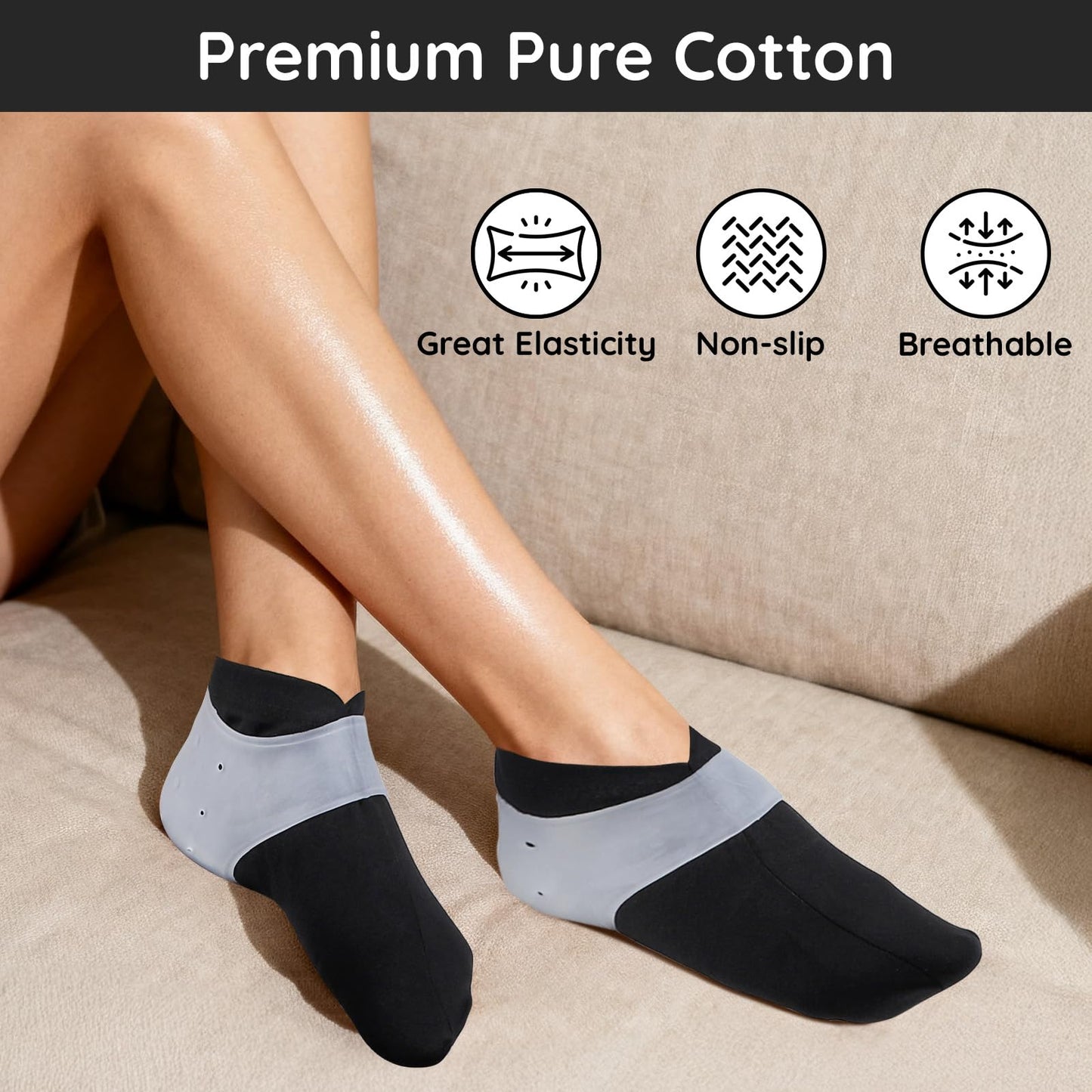 Segbeauty 6 Count Sleep Lotion Cotton Socks for Women, 1 Pair of Silicone Heel Protector for Dry Feet, Moisturizing Socks for Cracked Heel Repair, Overnight Spa Feet Care Kit for Women Moisture Sock