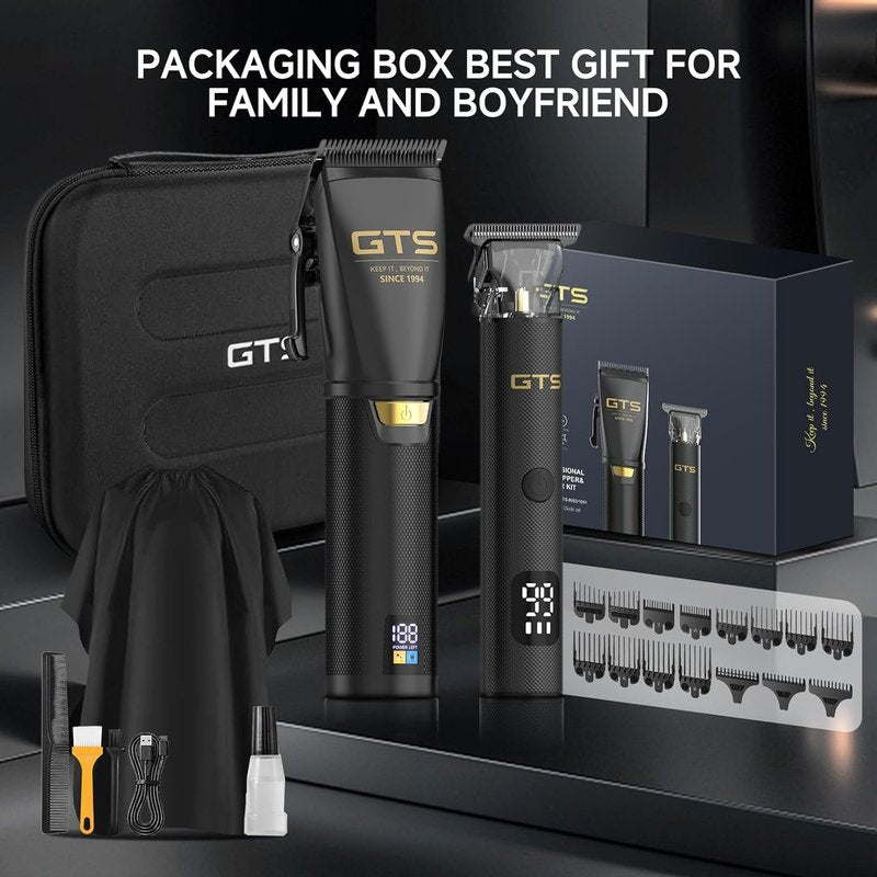 Professional Hair Clippers for Men - Cordless Hair Cutting Kit with LED Display & 15 Guide Combs
