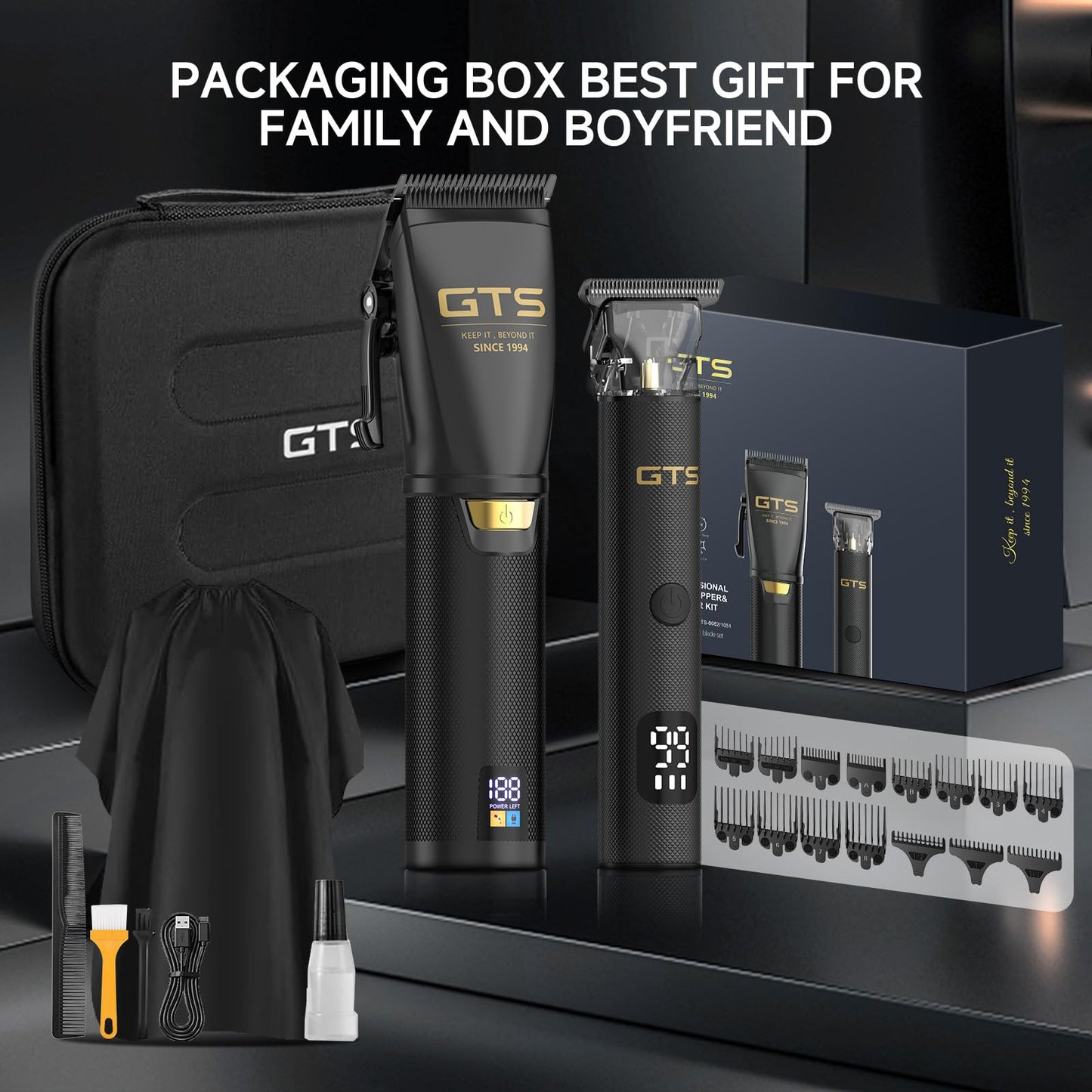 GTSPRO Hair Clippers for Men Professional, Cordless Clippers for Hair Cutting, Mens Hair Clippers and Trimmer Kit for Barber with LED Display 15 Guide Combs