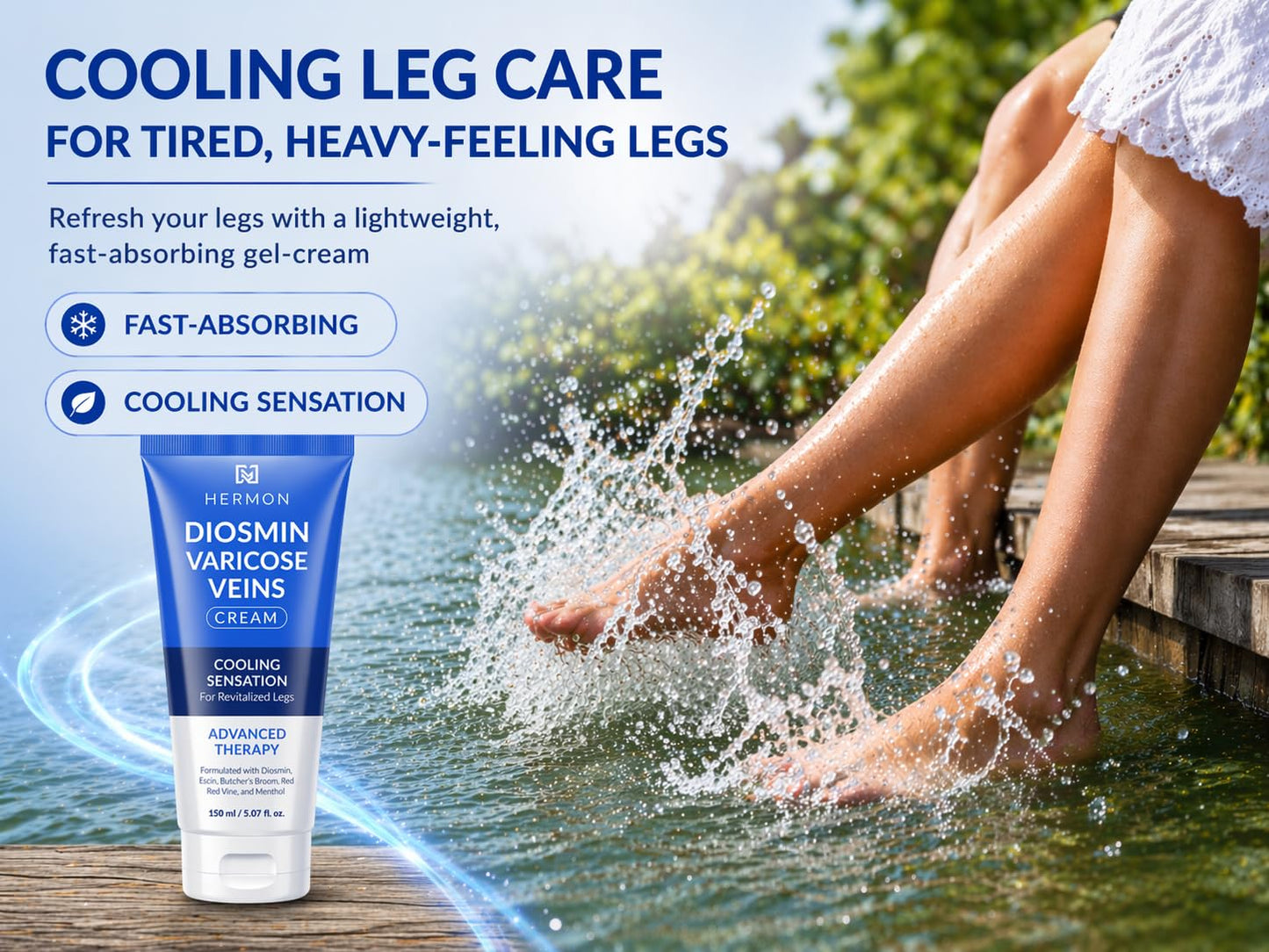 Hermon Diosmin Varicose Veins for Legs: Spider Vein Cream for Skin Smoothing - Fast-Acting Relaxing Cream for Men and Women with Natural Formula Made in Italy 5.07 Fl Oz