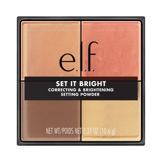 e.l.f. Set it Bright Powder Quad, Brightening Loose Setting Powder, Bakes, Blurs & Sets for Soft-Matte Radiance, Velvet Puff Included, Vegan & Cruelty-Free, Deep-Rich