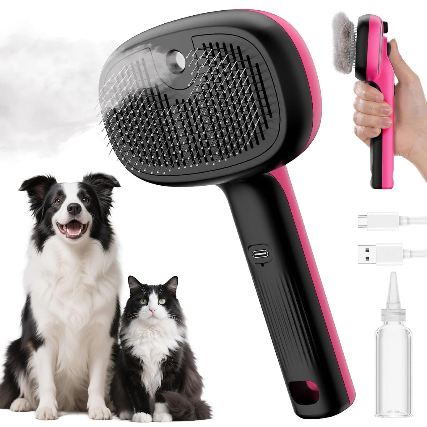 Pecute Cat Steam Brush - Self-Cleaning Grooming Tool with 2 Spray Modes | Large Capacity Tank for Shedding & Massaging