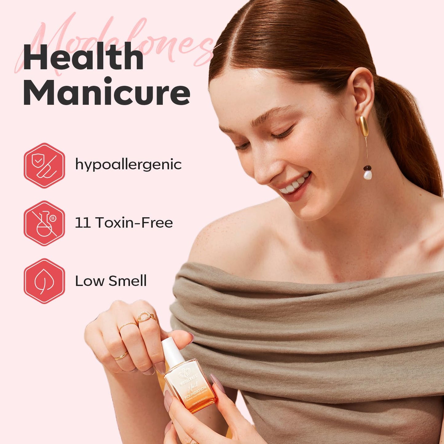 Modelones Nail Strengthener - Peachy Pink Repair Polish for Damaged Nails | 15ml Natural Growth & Concealer