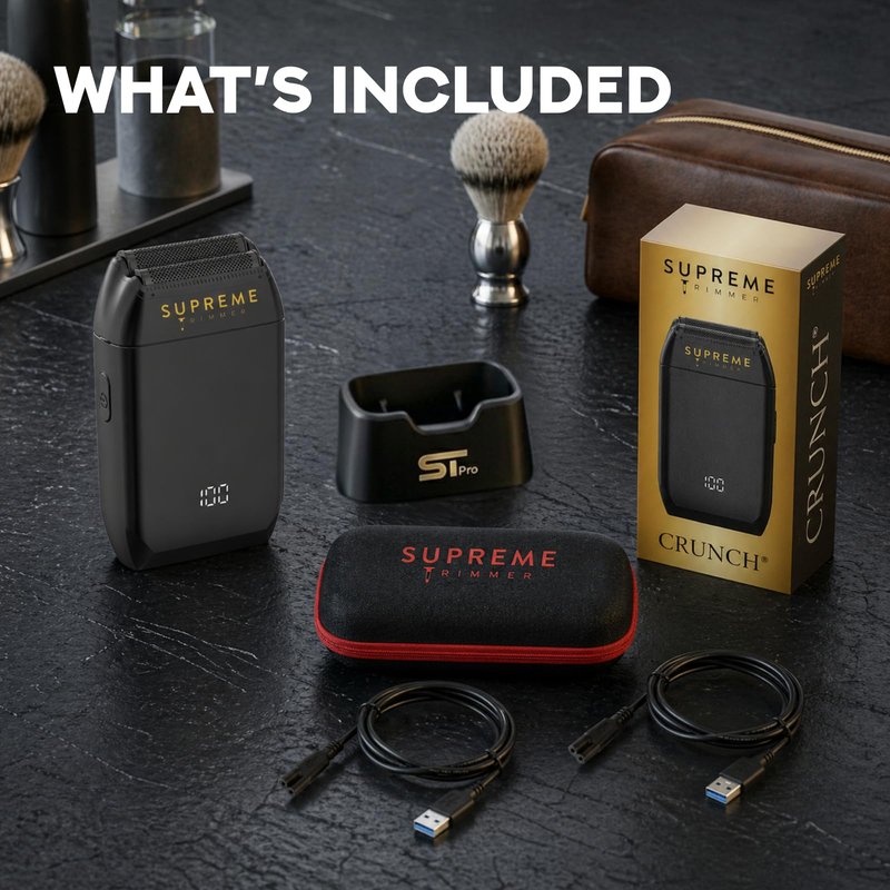 Supreme Trimmer Crunch STF602 – Waterproof Double Foil Shaver for Men | 150 Min Runtime, Wet/Dry Cordless & Corded Electric Razor | Hypoallergenic Foils for Face, Head & Stubble