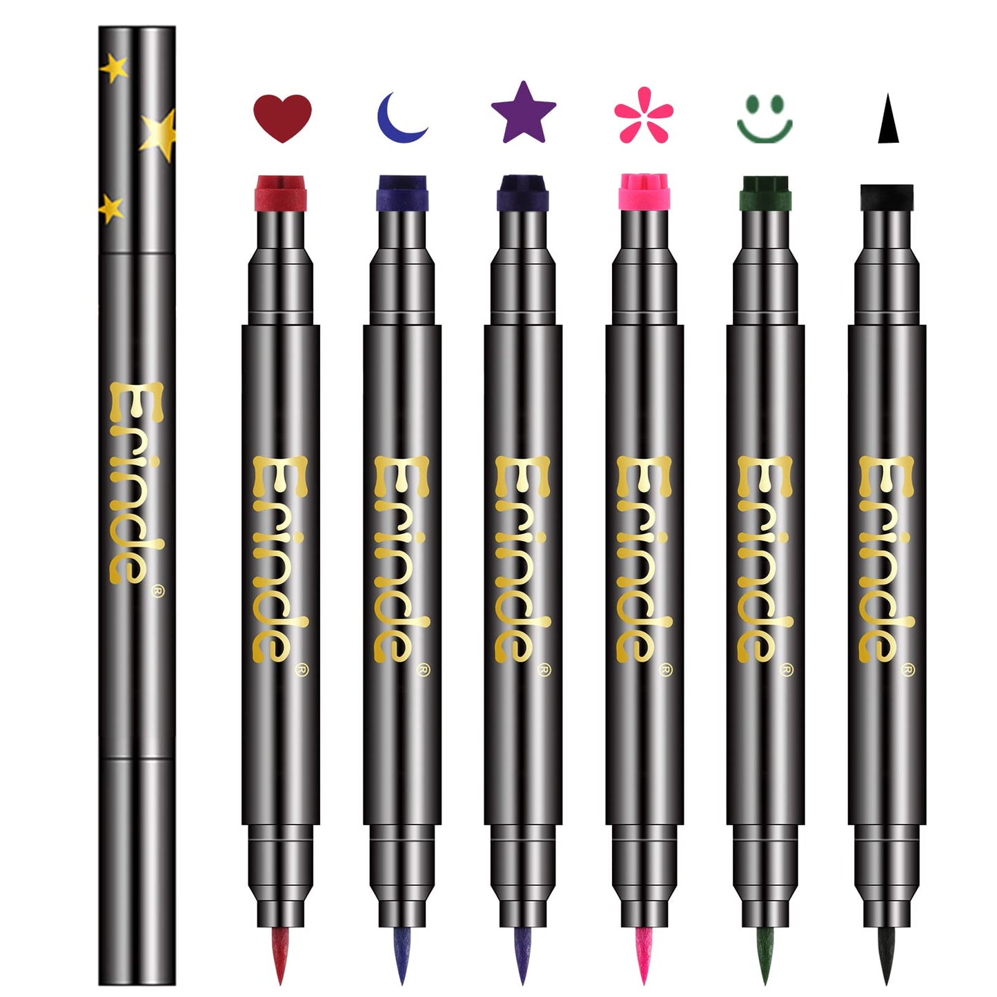 Erinde 6 Colors Liquid Winged Eyeliner Stamp Pen Set, Double-Ended Black Red Green Purple Blue Eye Liner Pencil, Long-lasting Waterproof Stamp Eyeliner Set for Eye Face Makeup