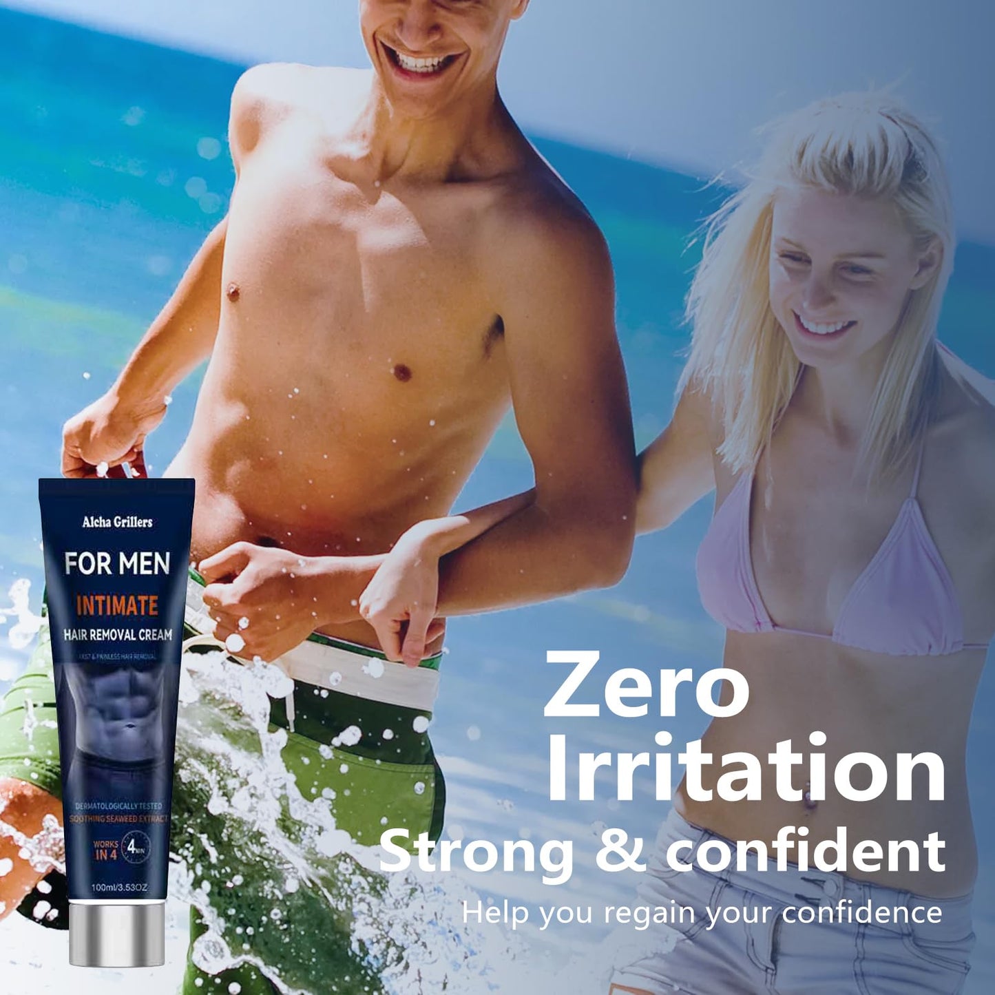 Painless Hair Removal Cream for Men, Intimate & Body Depilatory Cream for Male Grooming, Quick Hair Dissolving, Moisturizing Gentle Formula with Seaweed Extract, 100ml (1pcs)