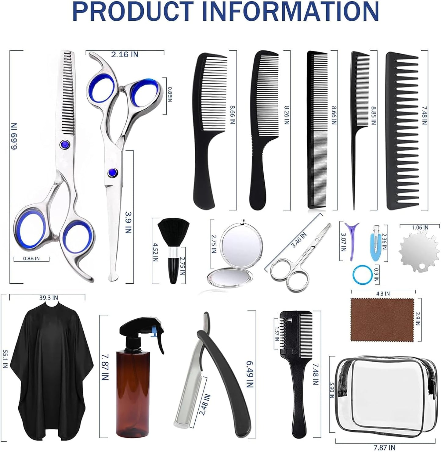 Professional Hair Cutting Scissors Kit - 27PCS Stainless Steel Barber Shears Set | 6.5 Inch Cutting & Thinning Scissors for Home Salon Use
