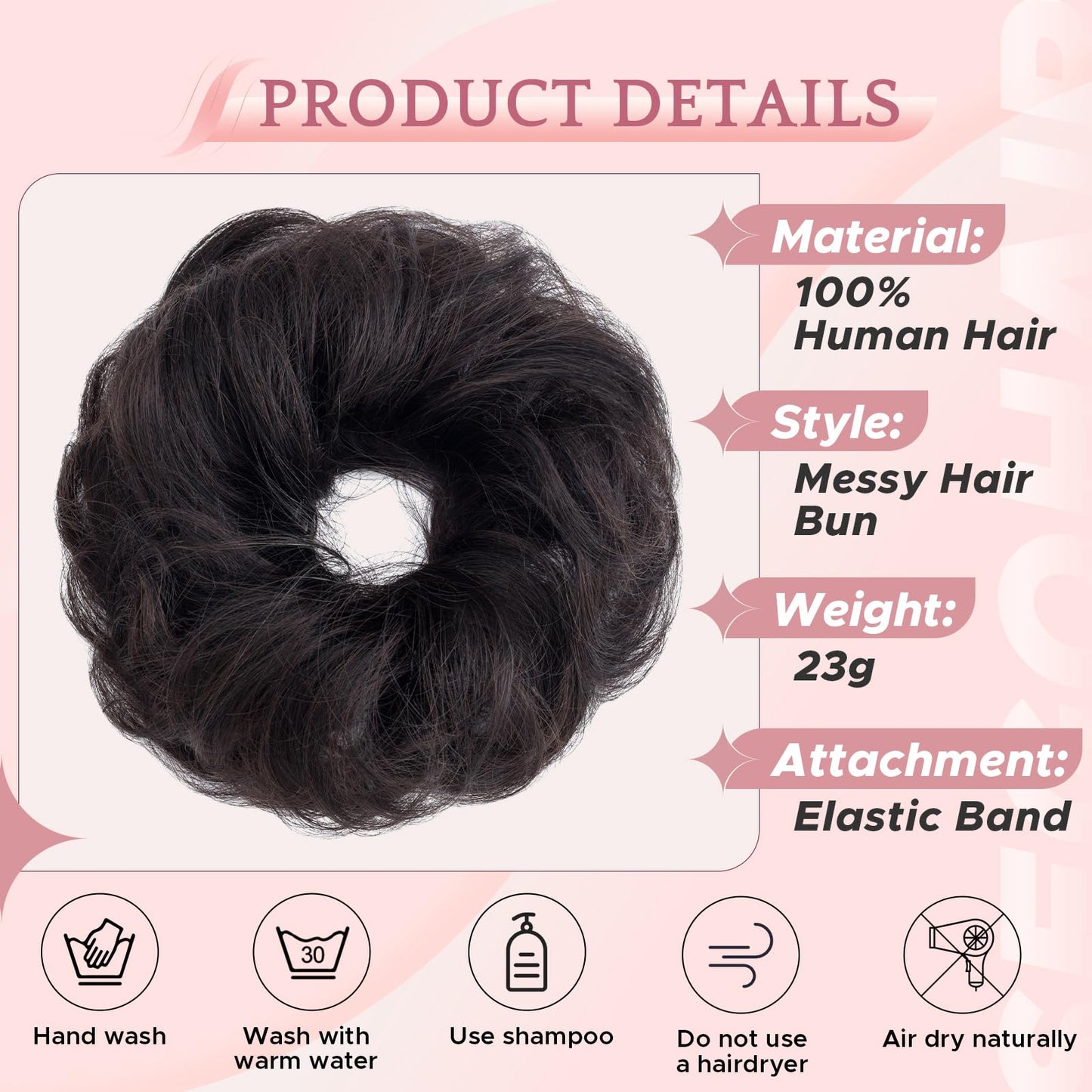 SEGO Pro Messy Bun Hair Piece Human Hair Wavy Curly Messy Bun Scrunchie Updo Hairpieces Donut Chignon Ponytail Extensions for Women Girls 1B Natural Black