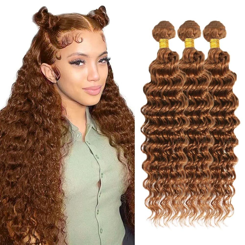 22 24 26 inch Color 30 Bundles Human Hair #30 Deep Wave Bundles Light Brown Human Hair Bundle 150g