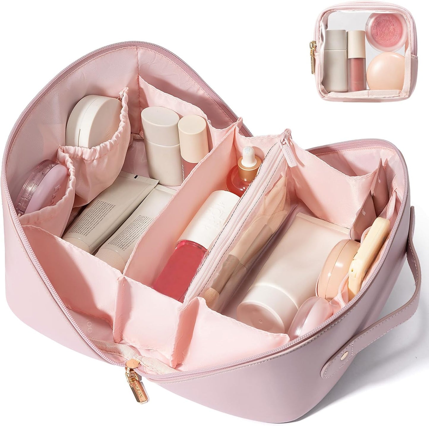 Travel Makeup Bag for Women - Large Capacity Cosmetic Organizer | Waterproof PU Leather, Portable Toiletry Pouch