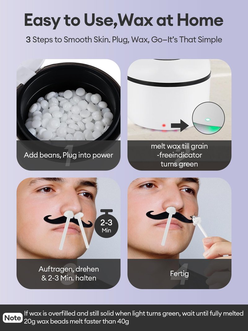 Mini Nose Wax Kit For Men&Women,Electric Nose Ear Eyebrow Small Area Hair Removal,40g Bigger Capacity with 100g Wax,10 Applicators