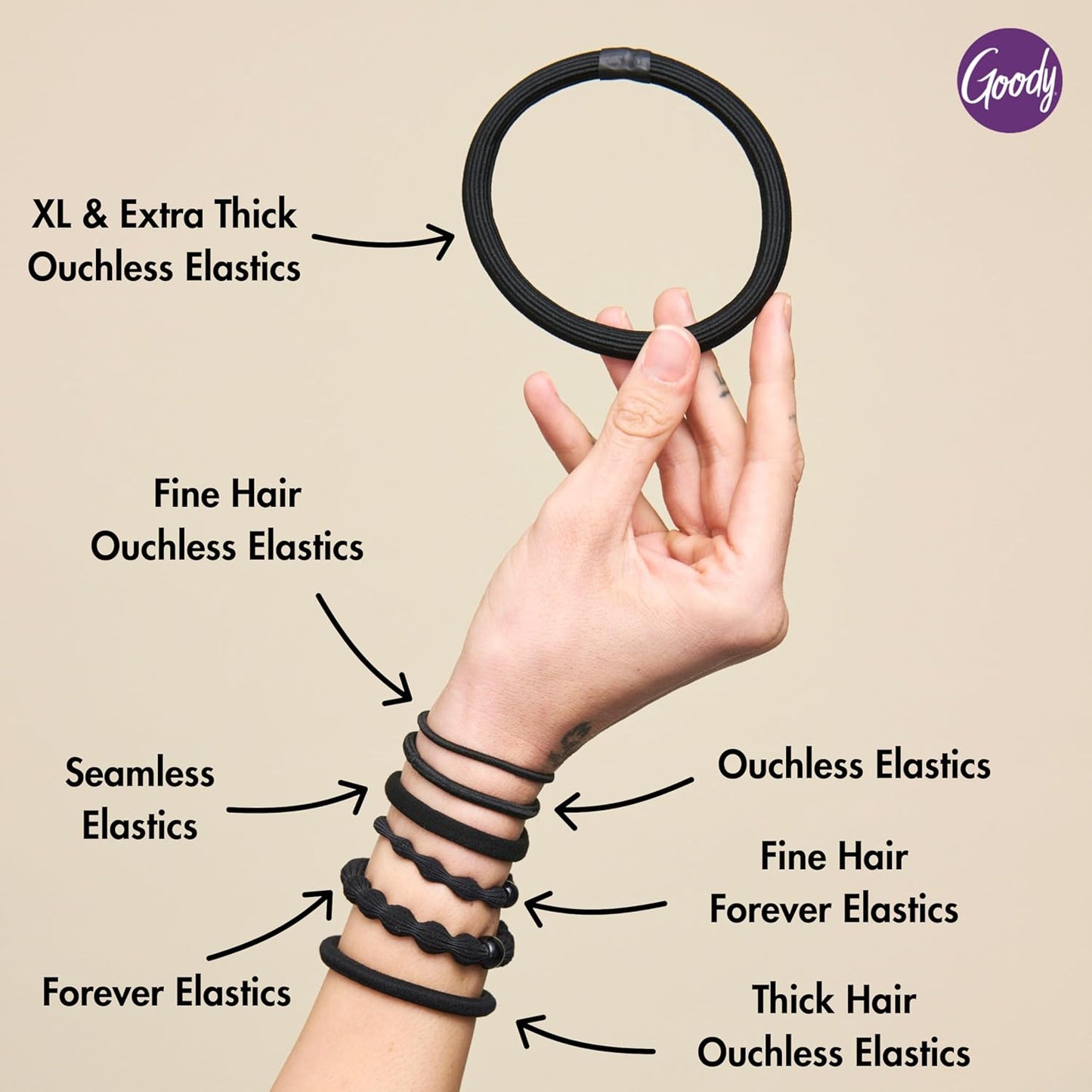 Goody Ouchless Hair Elastics - Tangle-Free Hold for Thick, Curly & Coily Hair - 30 Count, Black Ponytail Holders