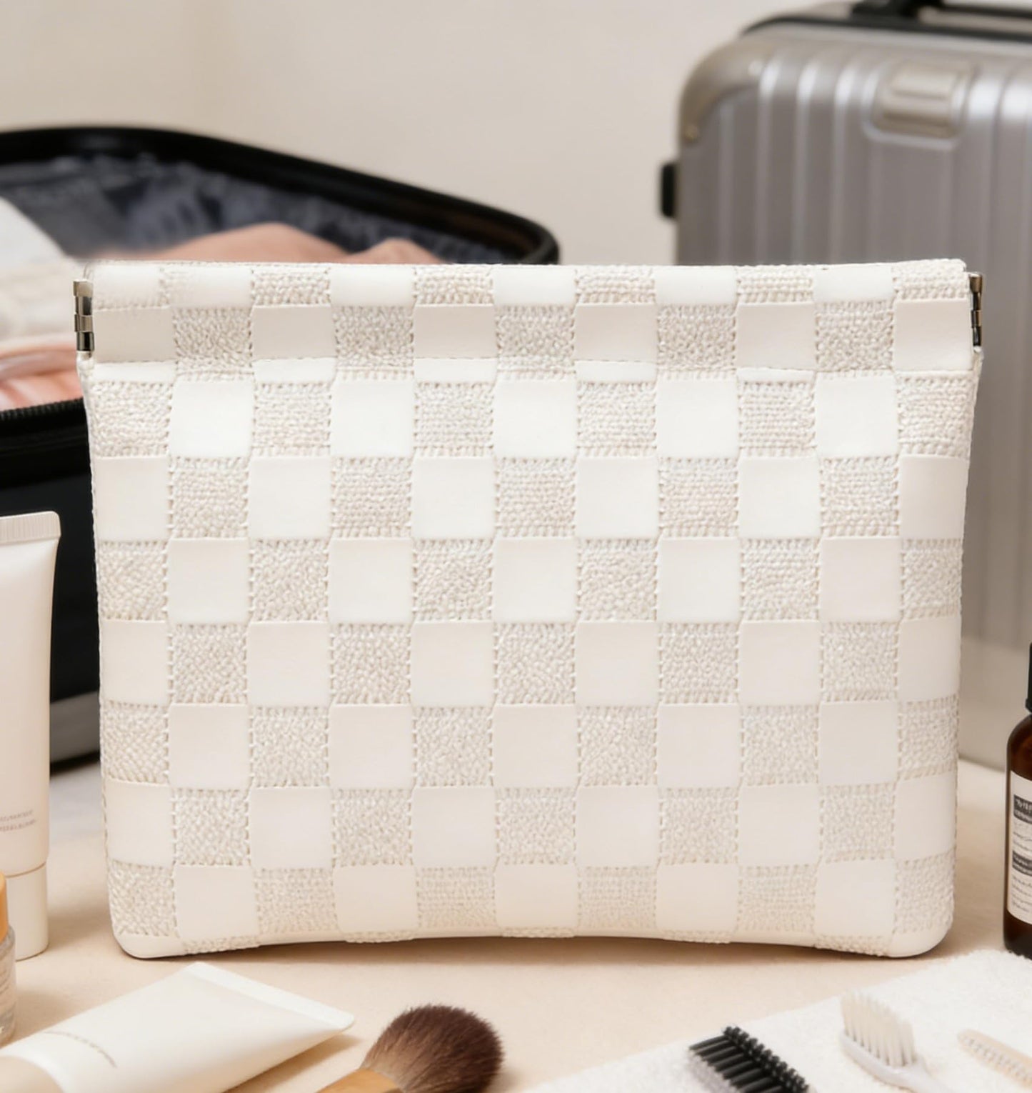 Leather Pocket Cosmetic Bag for Purse,Coin Purse Lipstick Cosmetic Accessories Organizer, Travel Kit Storage Pouch,Waterproof Portable No Zipper Self-closing Small Makeup Pouch for Women