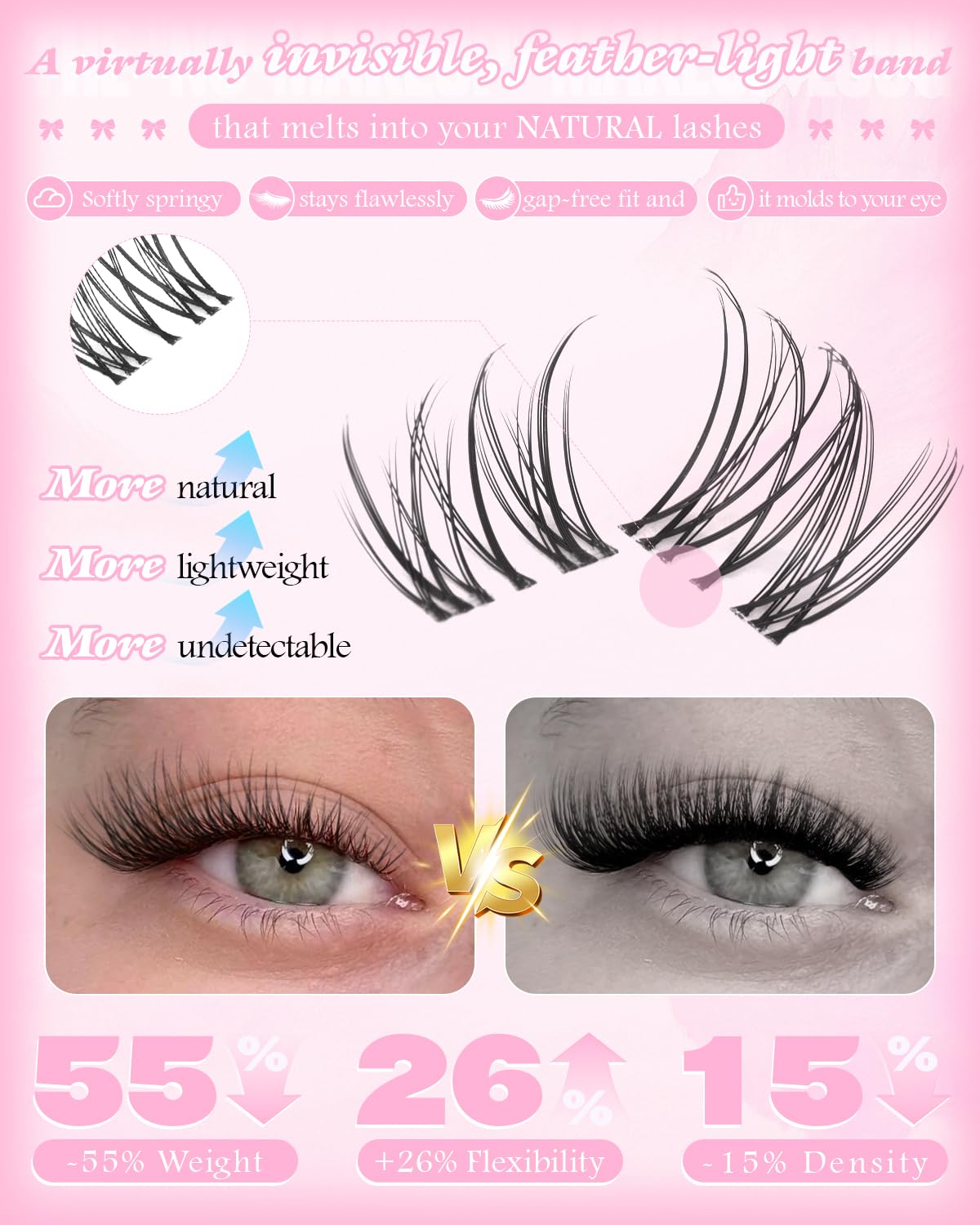 Natural Lash Clusters - Wispy Eyelash Extensions 240 Pcs | Short 8-10-12mm Individual Lashes for Beginners, Glasses Friendly