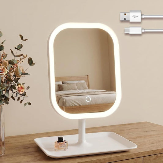 LED Makeup Mirror with Touch-Sensitive Controls - 270° Rotation, 3 Light Colors | Portable & Rechargeable