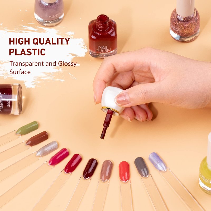 Subay 100pcs Fan-shaped Nail Swatches Sticks with Number Stickers, False Fake Nail Art Tips Sticks Polish Gel Salon Display Practice Tools with Metal Split Ring Holder