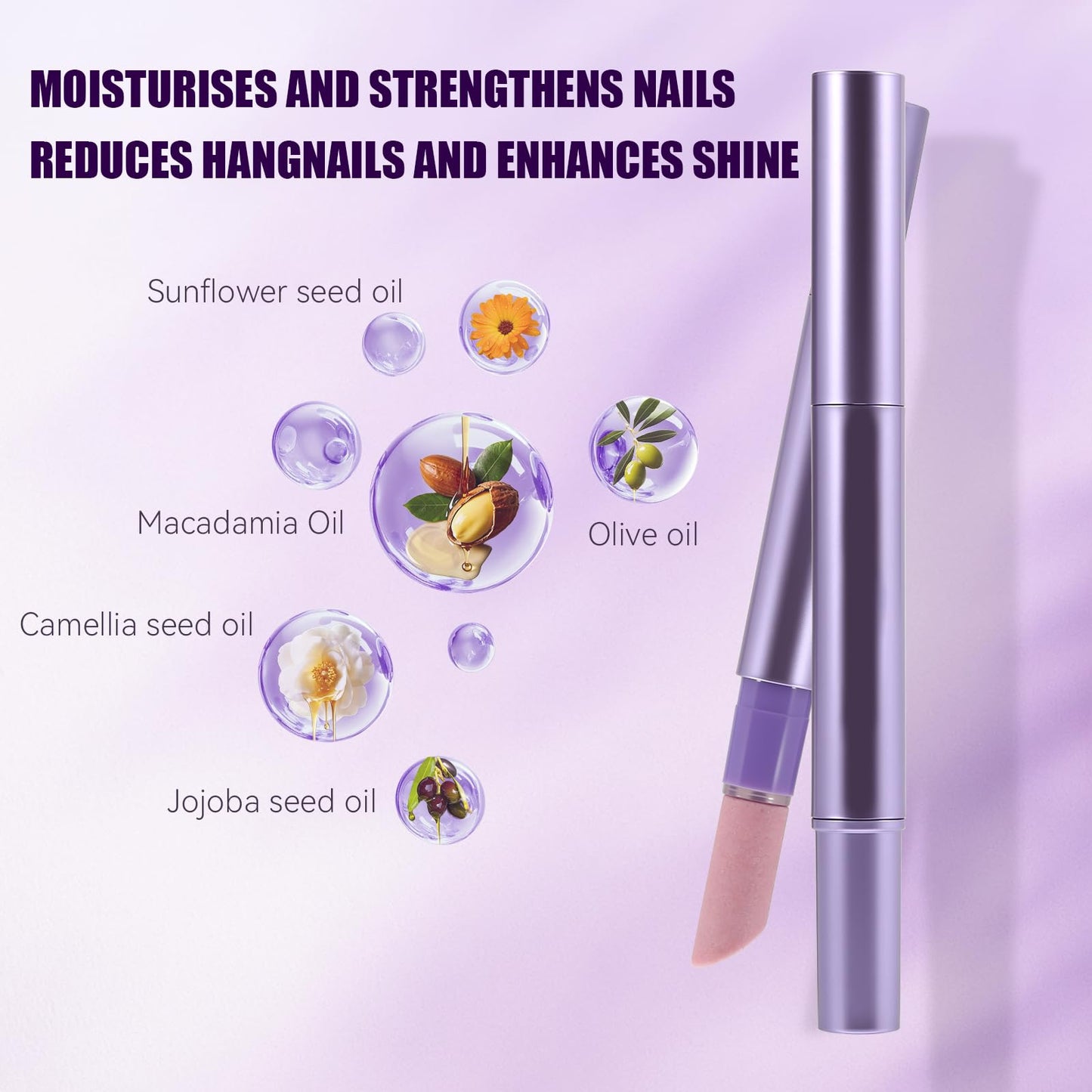 KGAJSGH Cuticle Oil Pusher Pen, Nail Care Pen for Hangnails, Dry Nails to Moisturize, with Cuticle Trimmer Pusher Remover, Portable Manicure Tool