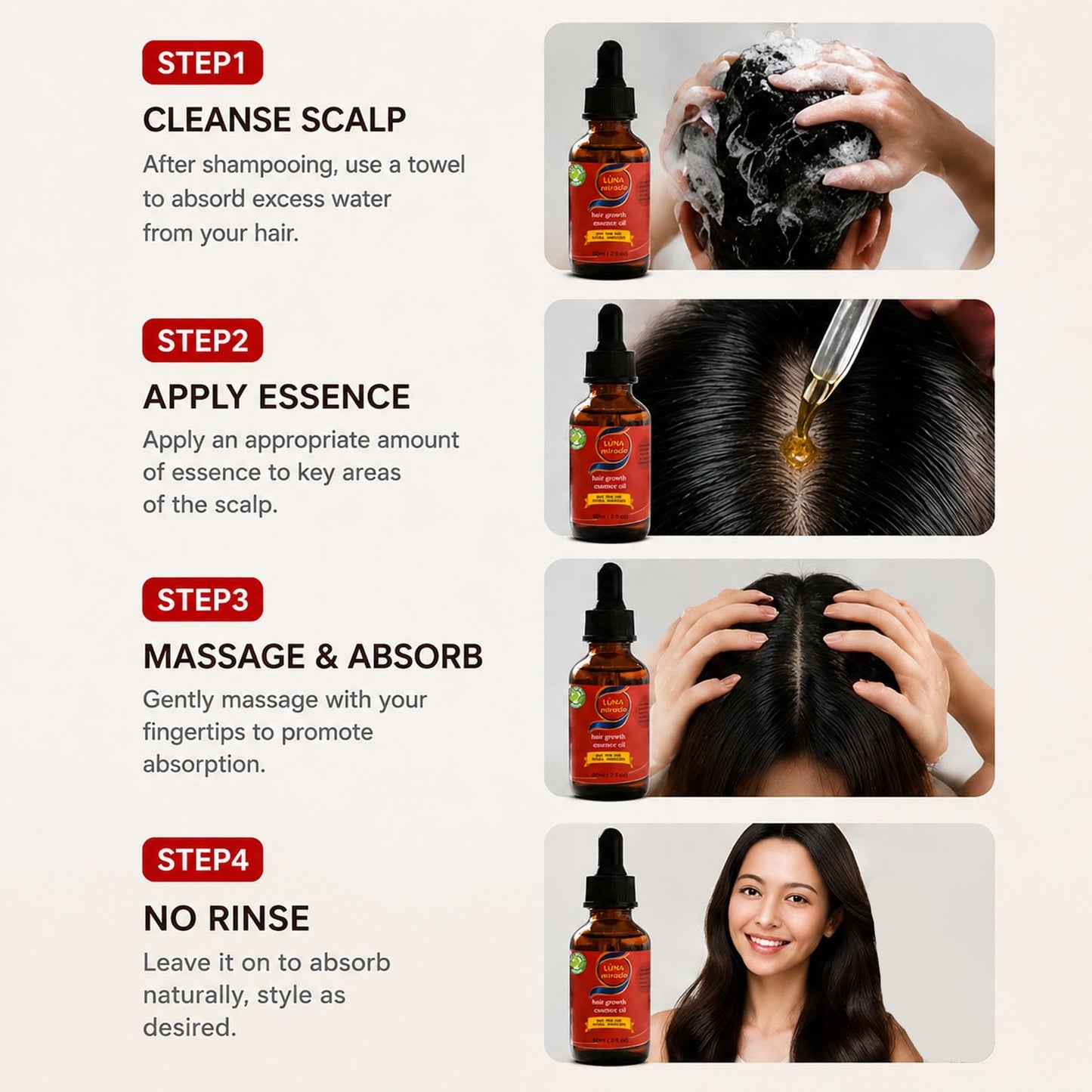 Luna Miracle Hair Growth Oil, Hair Growth Serum, Natural Hair Density Essential Oil, Strengthening Oil Infused Frizzy & Damaged Hair Care to Support Longer, Healthier Strands (2PCS)
