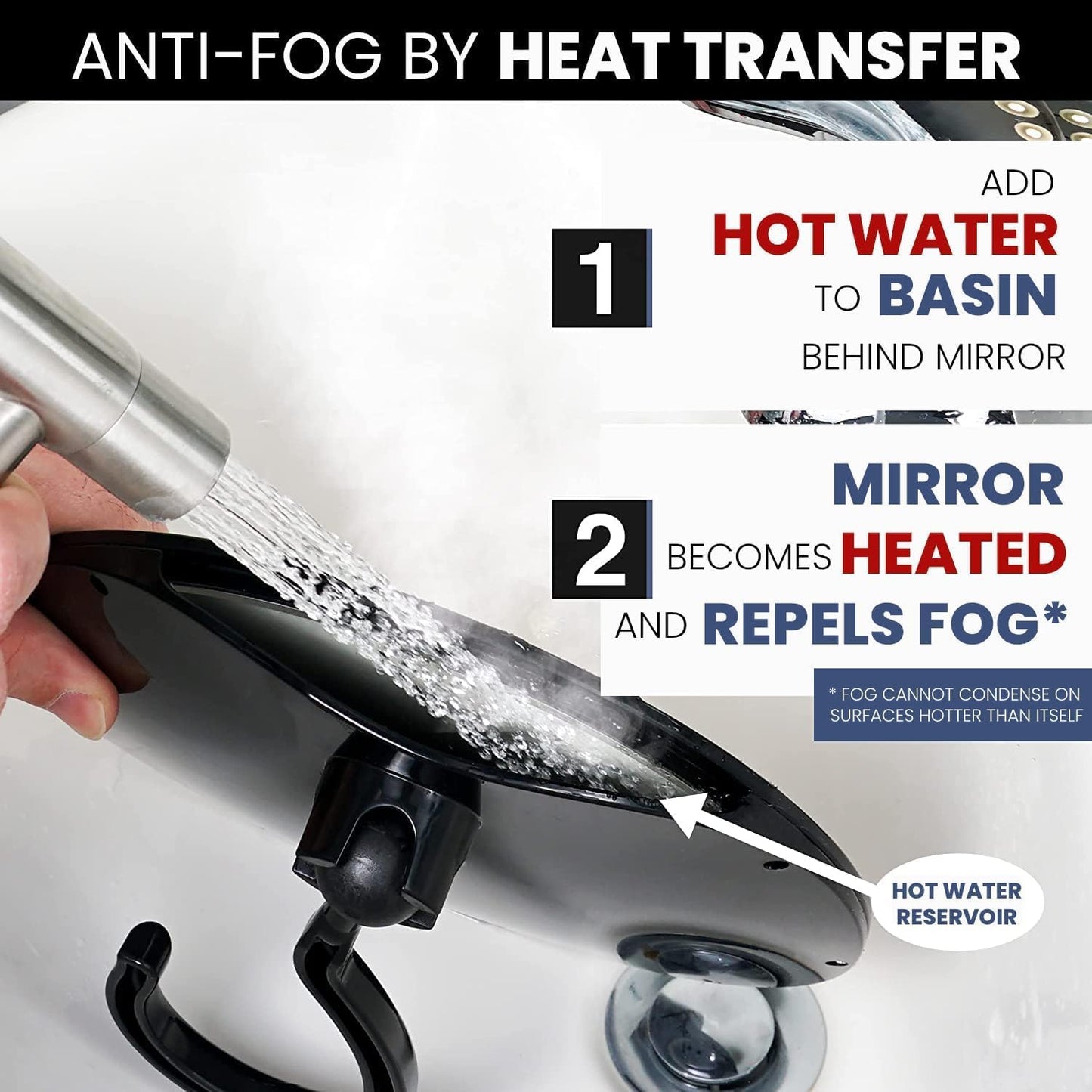 Dual Anti-Fog Shower Mirror for Shaving - Fogless Shatterproof Surface | 8" Diameter, Black