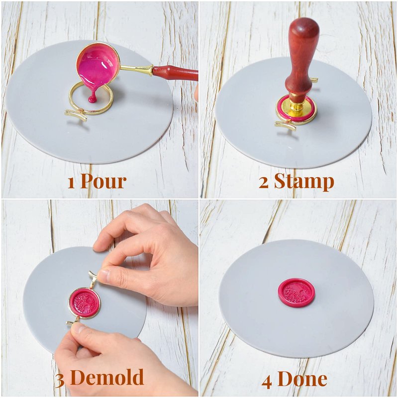 5PCS Metal Wax Seal Molds for 1 Inch Stamp, Rings Set with 1PC Silicone Mat, Sealing Kit