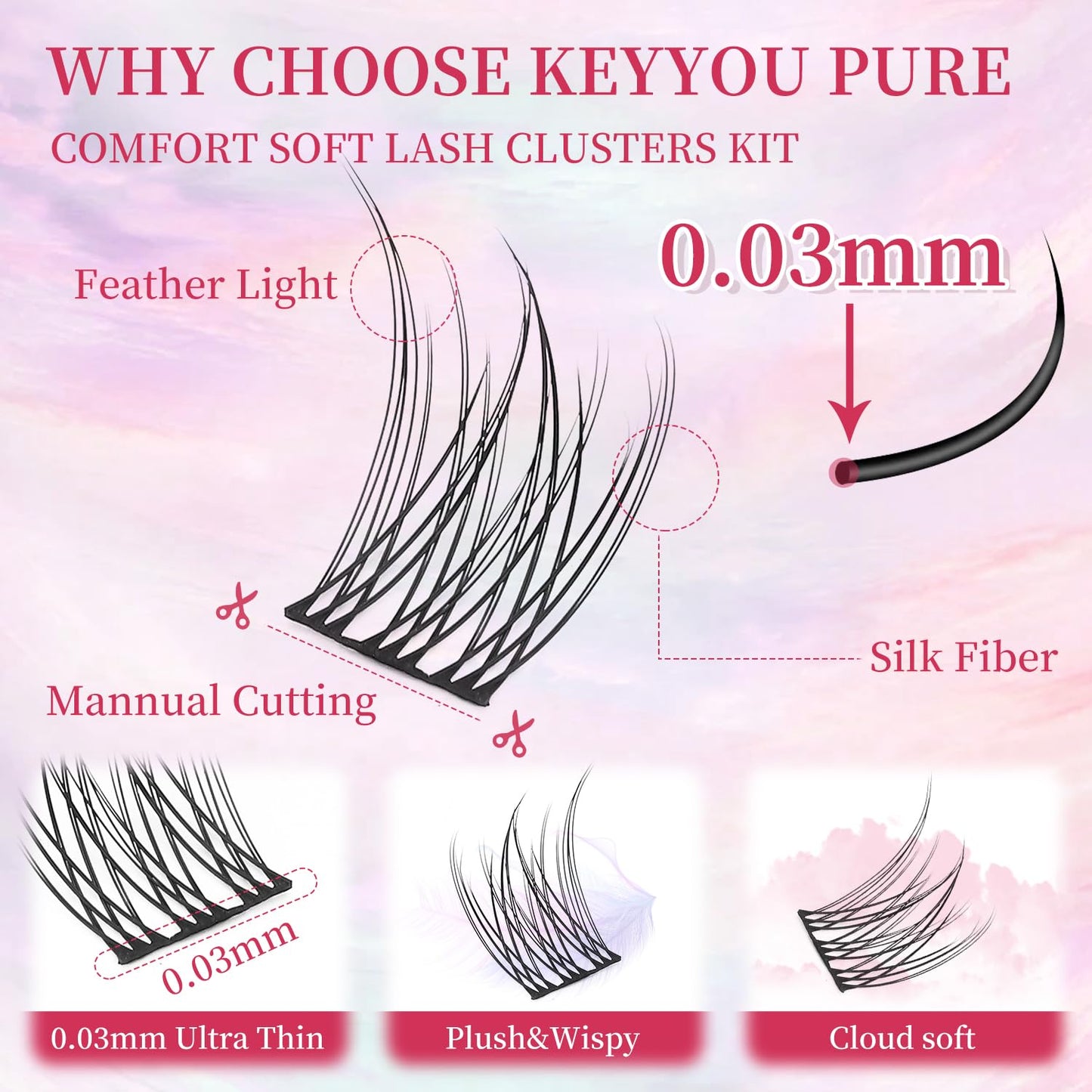 Manga Lash Clusters Kit - Spiky Eyelash Extensions with Bond & Seal | 144 Pcs Fishtail Design