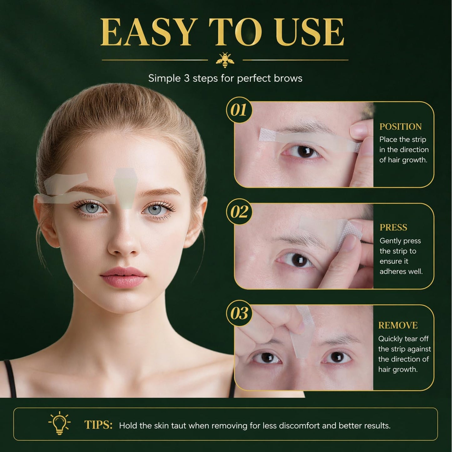 Precision Eyebrow Wax Strips - 32 Pcs Hair Removal Kit for Sensitive Skin | Easy At-Home Use for Upper Lip, Chin & Brows