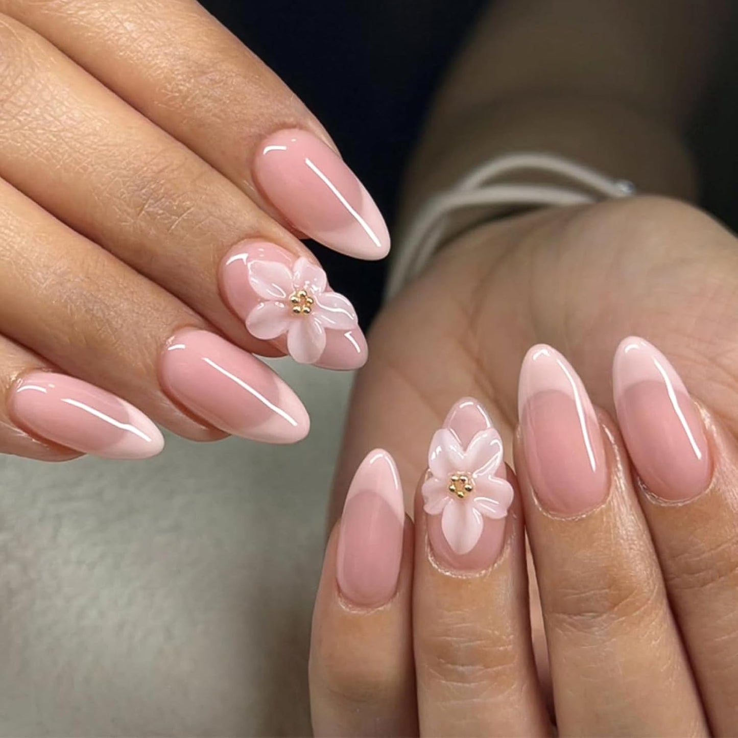 Colorful Summer Press-On Nails - Medium Almond Blue Ocean & Fish Designs | 30PCS Glossy Beach Nails for Women