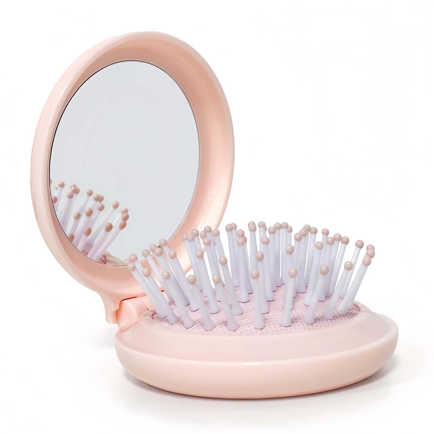 Arthaxi Compact Mirror with Mini Hair Brush, Small Gifts for Teen Girls, Peach Pink 1-Pack