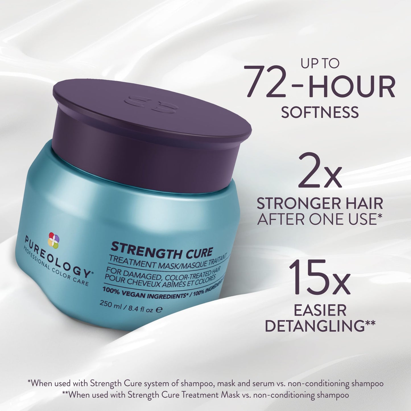 Pureology Strength Cure Hair Treatment Mask - Intense Repair for Damaged or Color-Treated Hair, Strengthens, Restores Softness and Detangles, Vegan