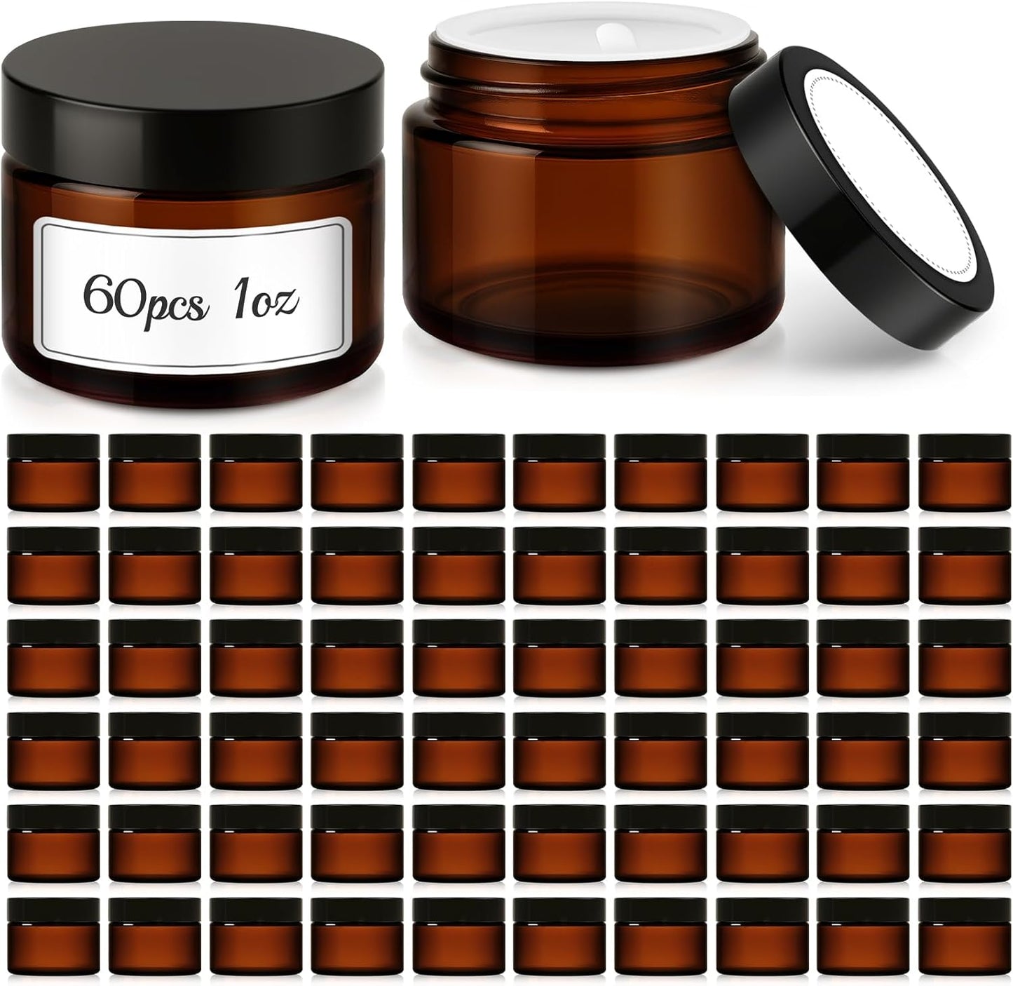 Amber Glass Lotion Jars - 36 Pack 4 oz Refillable Containers with Lids & Inner Liners | Ideal for Creams & Scrubs