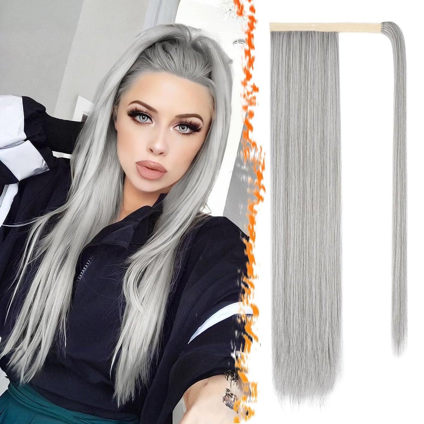 Dark Brown Straight Wrap Ponytail Extension - 24 Inch Clip-In Hairpiece for Black Women | Synthetic Hair