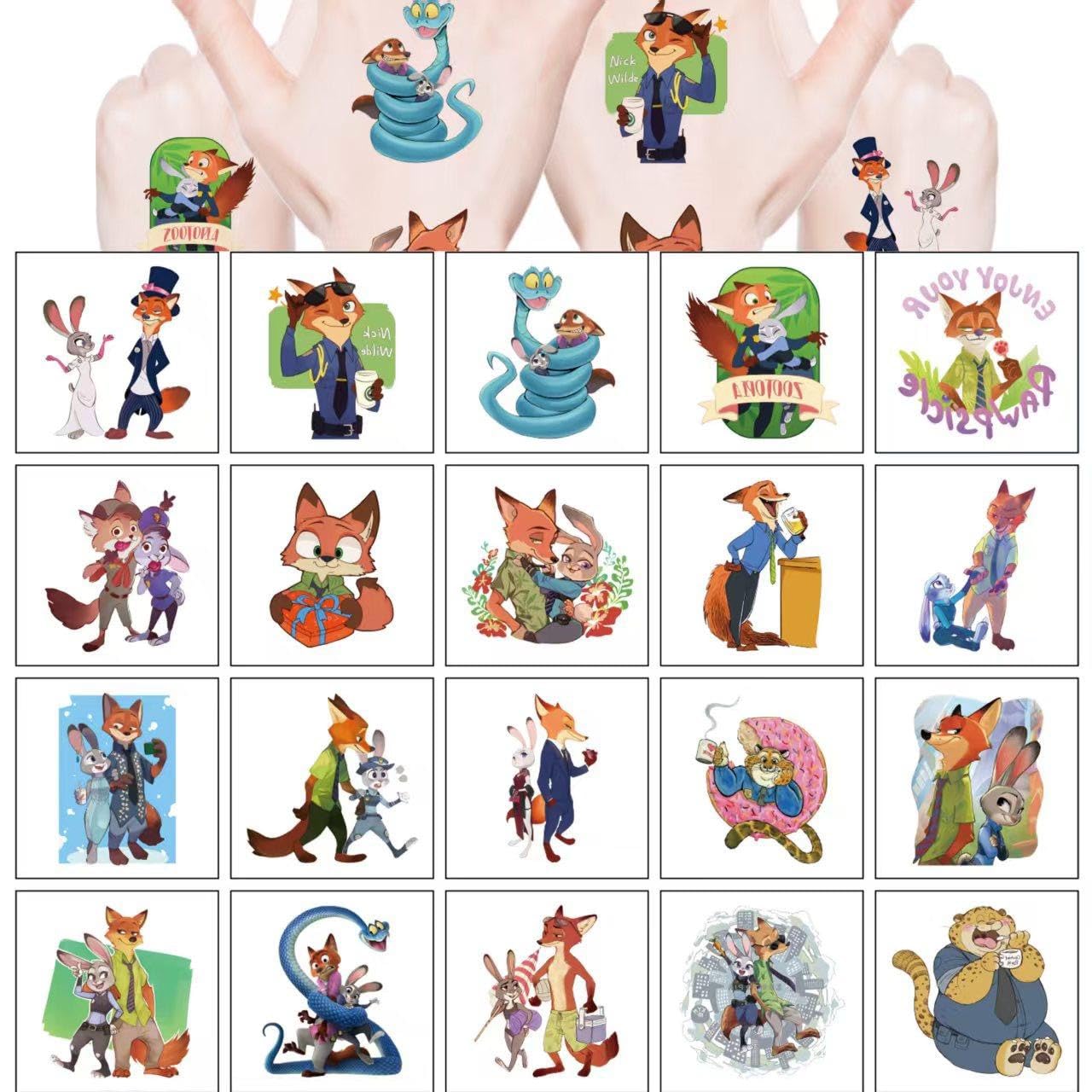 20pcs Cool Zootopia 2 Temporary Tattoos for Teens Birthday Party Supplies, Party Favors Fake Tattoos Stickers,Birthday Decorations Party Game Activities Reward Gifts (B)