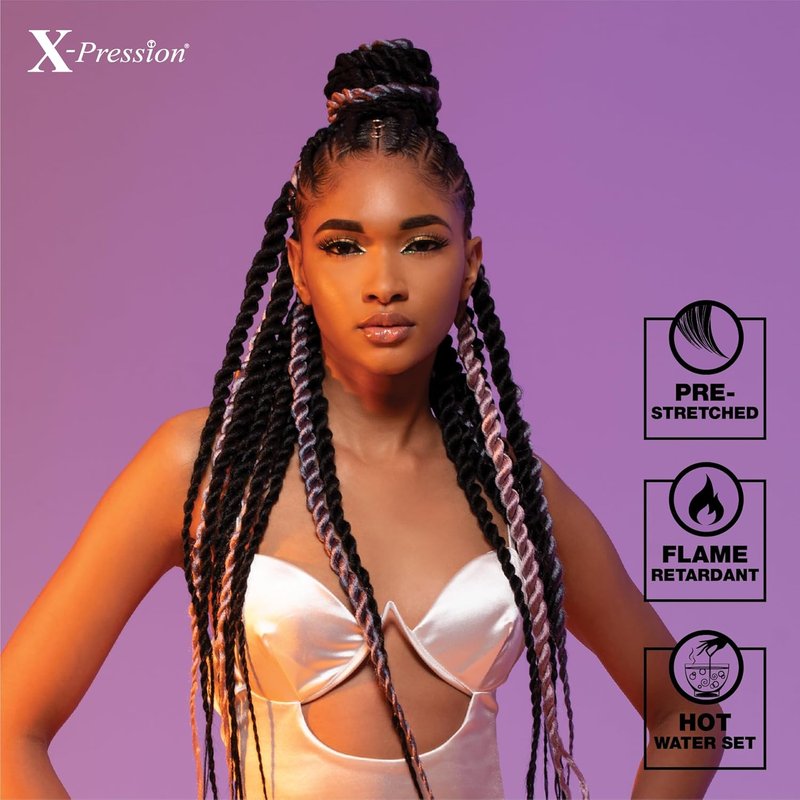 X-Pression Pre-Stretched Braiding Hair - 58 Inch Kanekalon Synthetic Braid for Box Braids & Twists | 1 Pack, 1B Off Black
