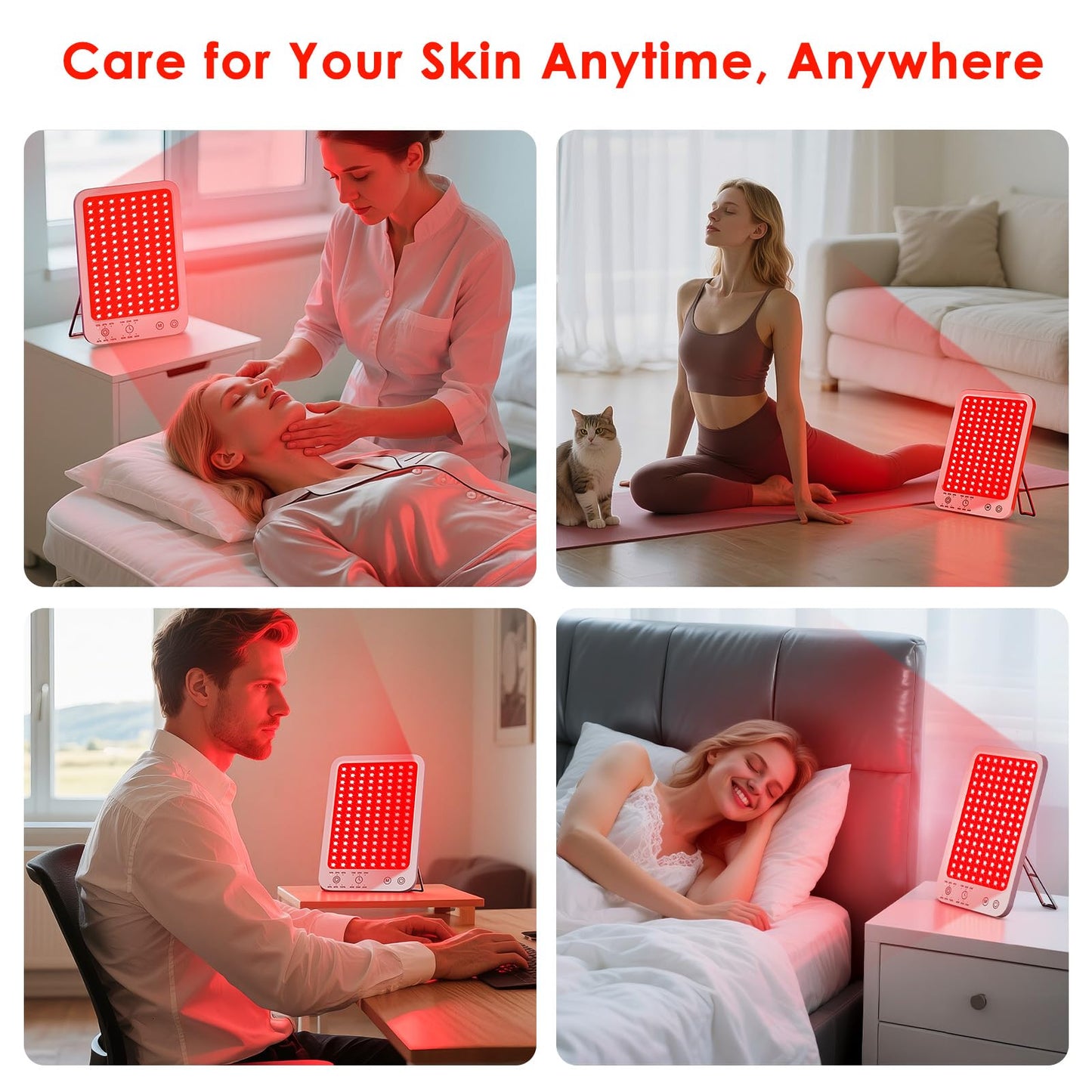Red Light Therapy for Face Body, Red Light Panel with Adjustable Stand, 660nm and 850nm Near Infrared Therapy Lamp with 3 Modes, 6 Adjustable Brightness and Timer, Home and Travel Use,Gift for Women