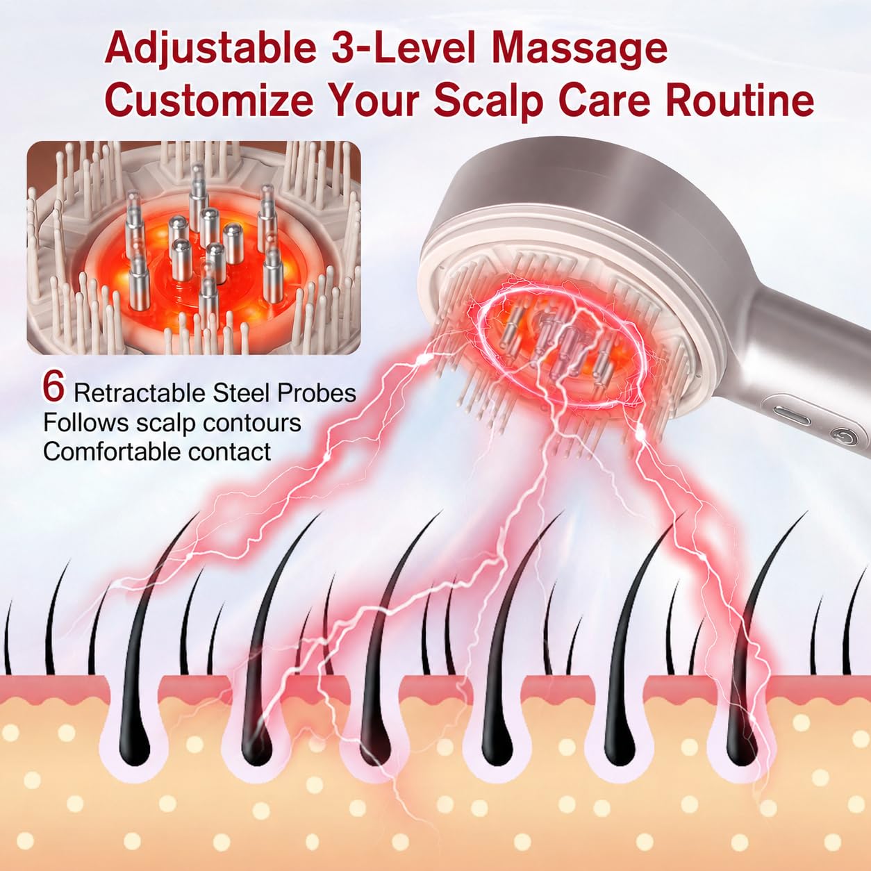 BEKOIUP 4-in-1 Electric Scalp Massager, Cordless Head Massager with Hair Oil Dispenser, IPX7 Waterproof, Portable Scalp Grooming Brush for Home & Travel, White