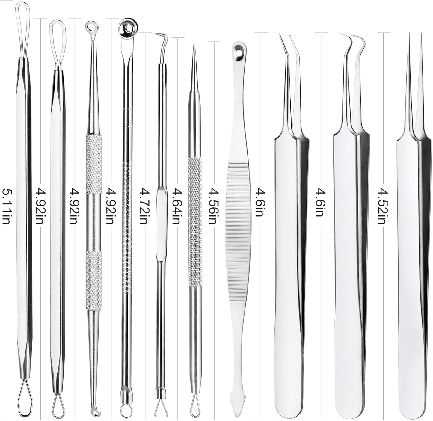Pimple Popper Tool Kit - 10-Piece Blackhead Remover Set | Professional Comedone Extractors for Acne & Zit Removal, Metal Box Included (Silver)