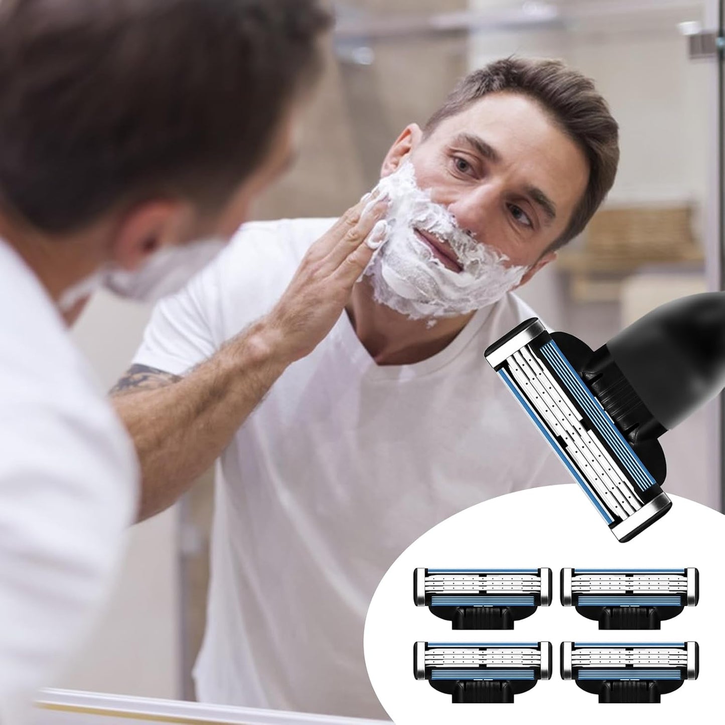 Razor Blade Refills for Men - 24PCS Mach 3 Compatible Blades with Dual Lubrication for a Close, Comfortable Shave