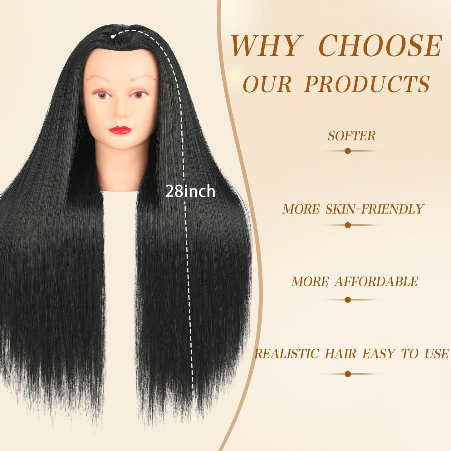 Mannequin Head - 80% Human Hair Styling Practice Tool | 28-Inch for Curling, Braiding, Cutting in Multiple Colors