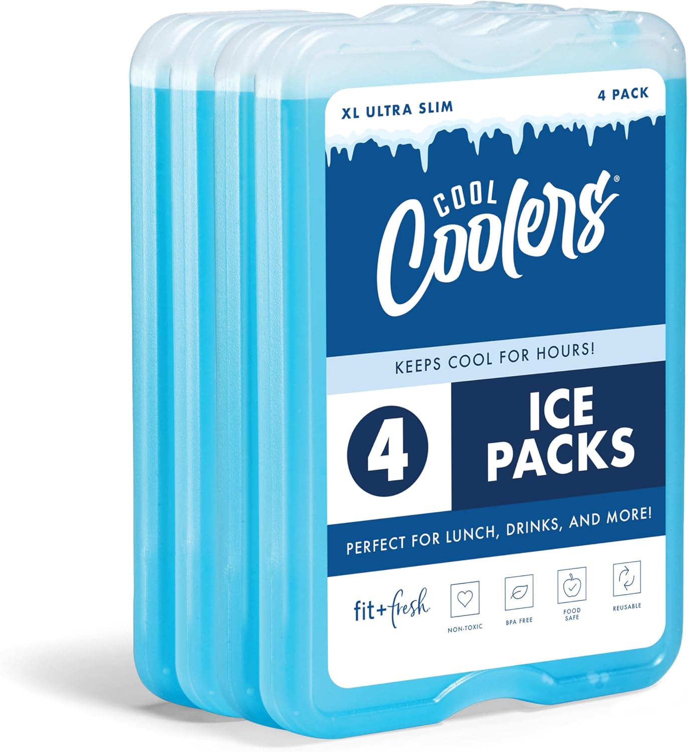 XL Slim Ice Packs - Quick Freeze Reusable Ice Packs for Lunch Boxes & Coolers | 4 Pack