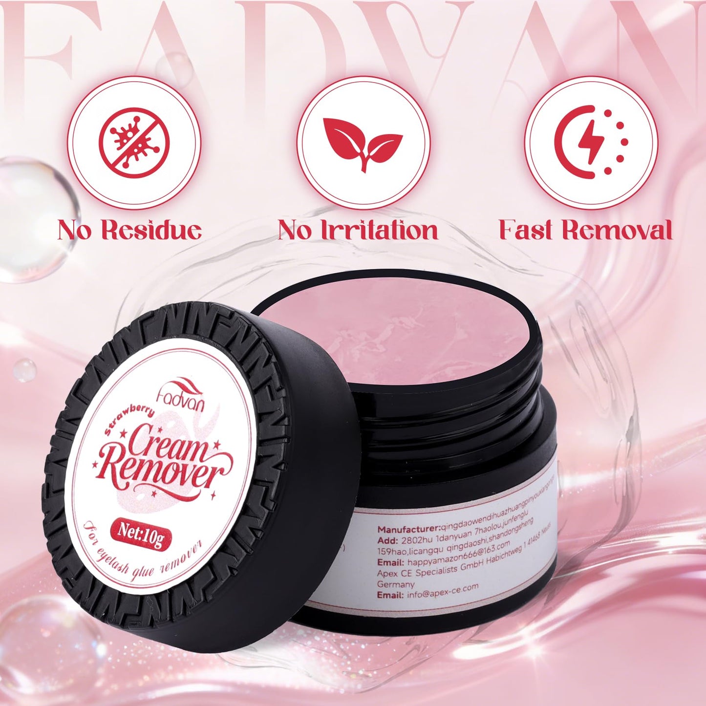 FADVAN Cream Lash Remover for Lash Extensions 10g Lash Glue Remover Low Irritation for Sensitive Skin Fast Dissolution Eyelash Adhesive Removal (Strawberry)