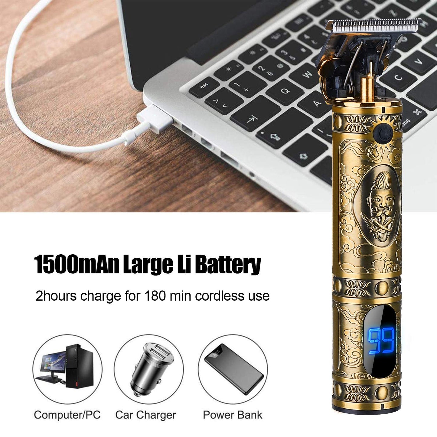 Suttik Hair Clippers for Men, Professional Hair & Beard Trimmer for Men, Mustache Trimmer T-Blade Hair Liner Edgers, Gold Knight Close-Cutting Trimmers
