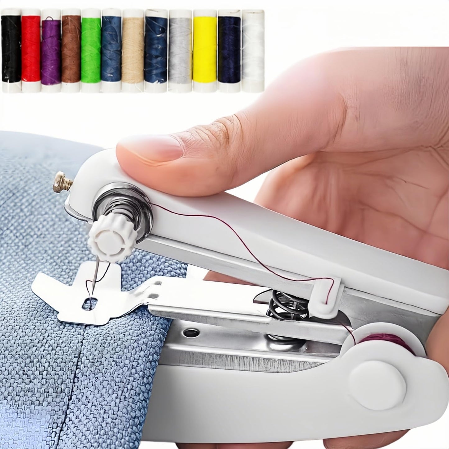 Handheld Sewing Machine, Mini Portable Hand Held Sewing Machine for Quick Repairs, DIY Crafts and Home Sewing, Easy to Use for Beginners and Adults, Includes 12 Color Thread Spools