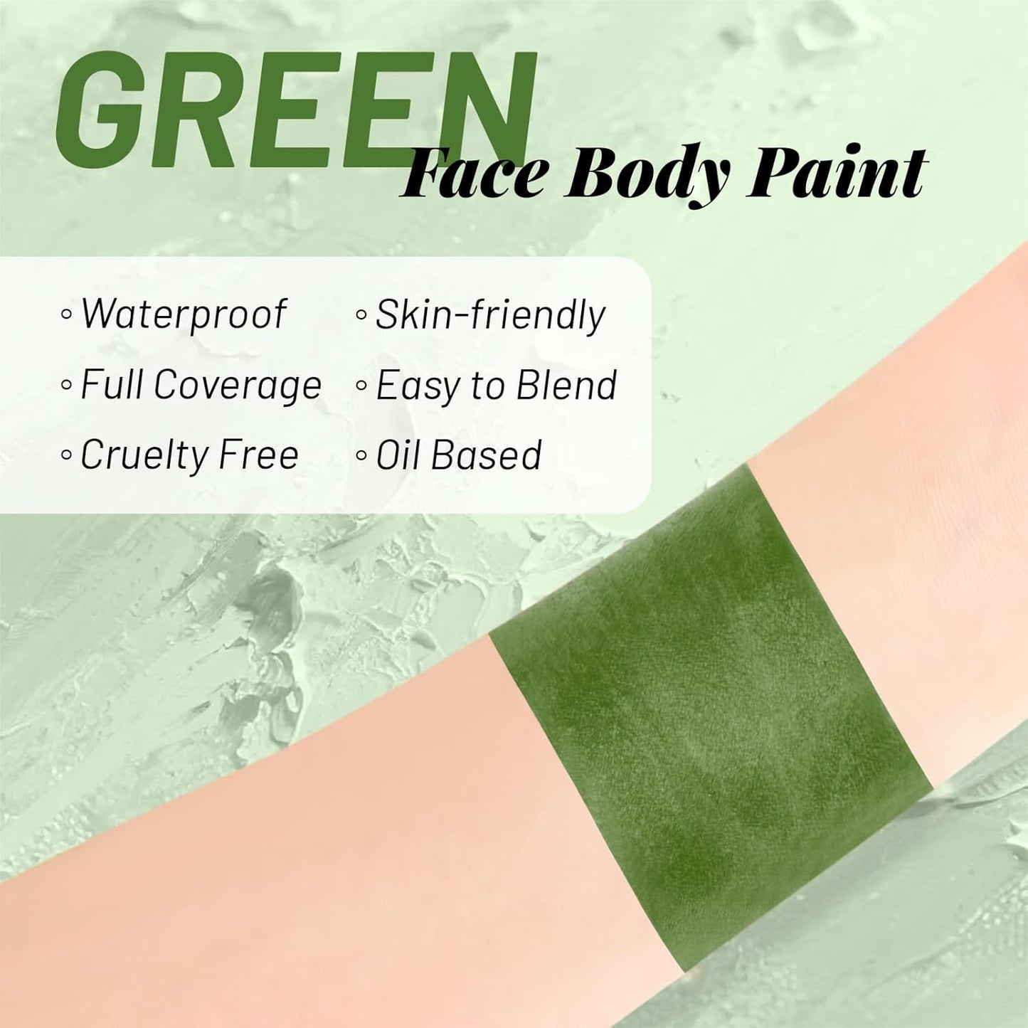 Green Face Body Paint Stick - Vegan Oil-Based Halloween Makeup | 0.12oz for St. Patrick's Day & Cosplay