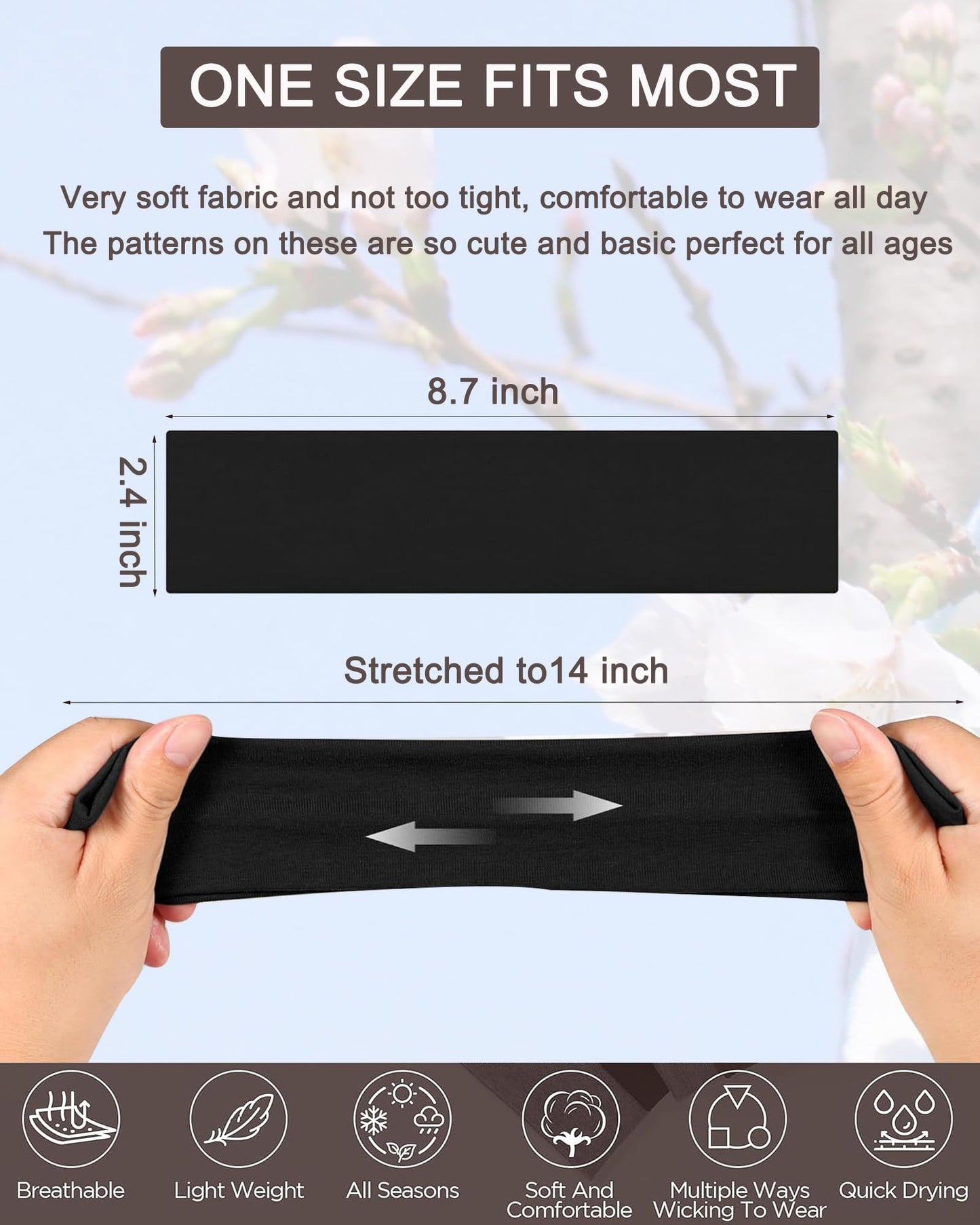 10 Pack Cute Headbands for Women Non Slip Thin Hair Bands Workout Head Bands Girls Fashion Cotton Floral Striped Fabric Stretchy Sport Headband Yoga Running Spa Makeup Everyday Wear Hair Accessories