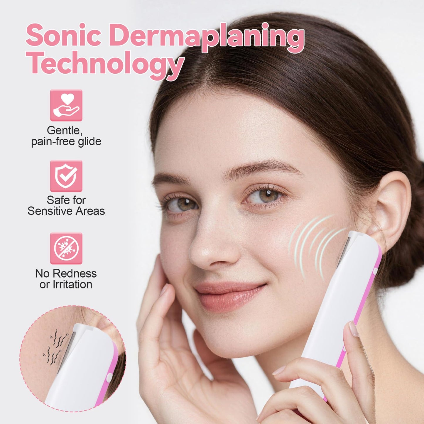 Gulove Sonic Dermaplaning Facial Hair Remover for Women, Gentle Peach Fuzz Removal Tool, Precision Control, Safe for Sensitive Skin, Portable & Rechargeable At-Home Skincare (Cameo Pink)