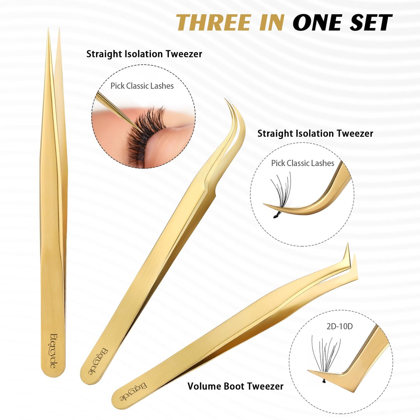 3 PCS Eyelash Tweezers, High Precision Stainless Steel Lash Tweezers Set for Classic Individual Volume Lash Eyelash Extensions with Box