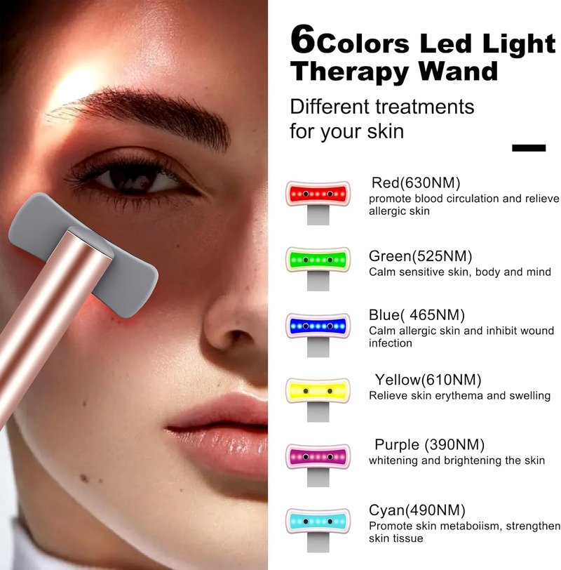Red Light Therapy Face Wand - 6-in-1 LED Skin Treatment Device | Portable Facial Massager with Vibration & Microcurrent
